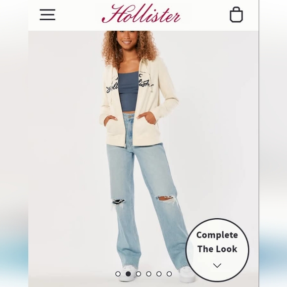 Hollister Tops - Hollister Women's Easy Embroidered Logo Graphic Full Zip Hoodie Cream NWOT